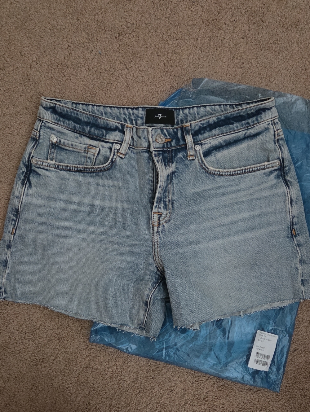 *NWT* 7 For All Mankind Light Blue Denim Monroe Long Jean Shorts